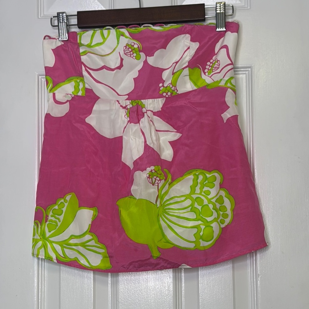 Lilly Pulitzer Pink and Green Floral Strapless Top
